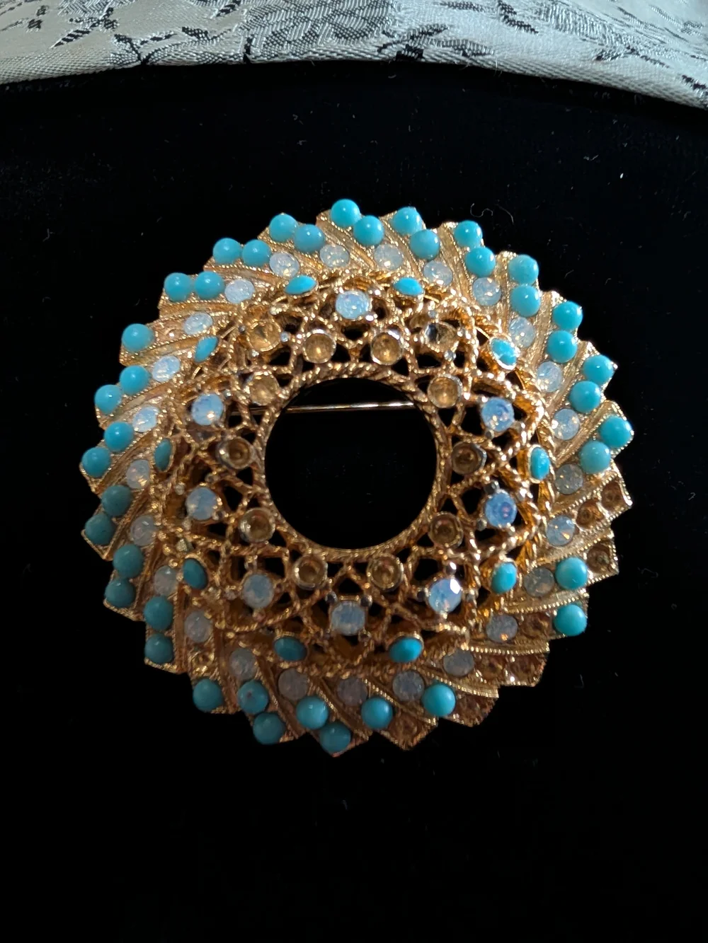 Sarah Coventry Gold-Tone Brooch with Turquoise and Opal-Effect Accents